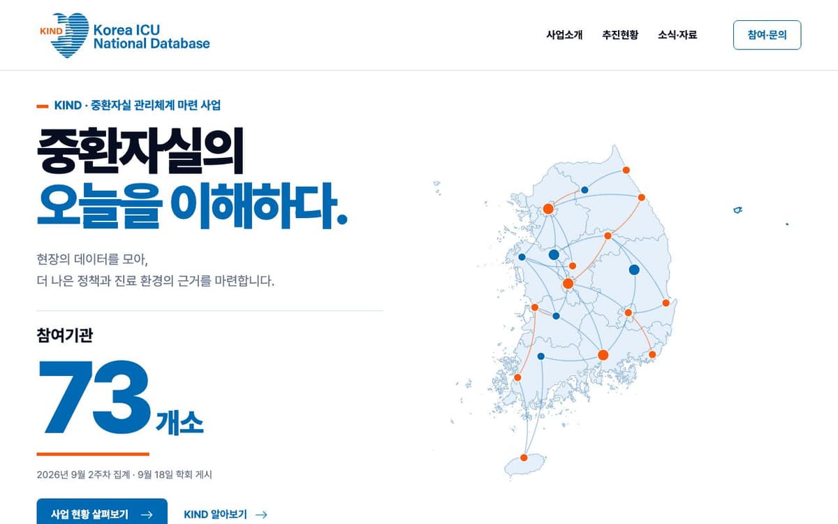 KIND (중환자실 관리체계 사업) 화면